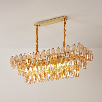 Amber Prism Glass Chandelier - Elegant Lighting with Adjustable Height