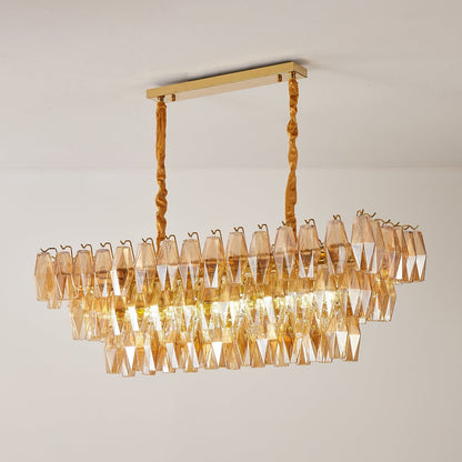Amber Prism Glass Chandelier - Elegant Lighting with Adjustable Height
