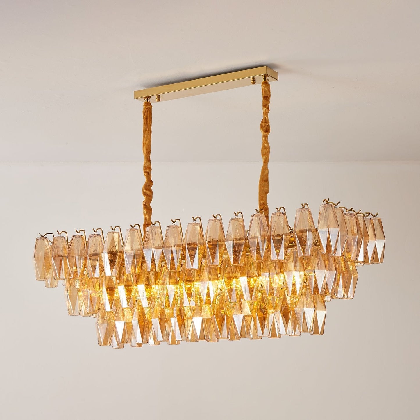 Amber Prism Glass Chandelier - Elegant Lighting with Adjustable Height