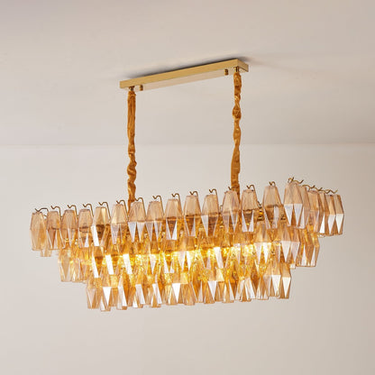 Amber Prism Glass Chandelier - Elegant Lighting with Adjustable Height