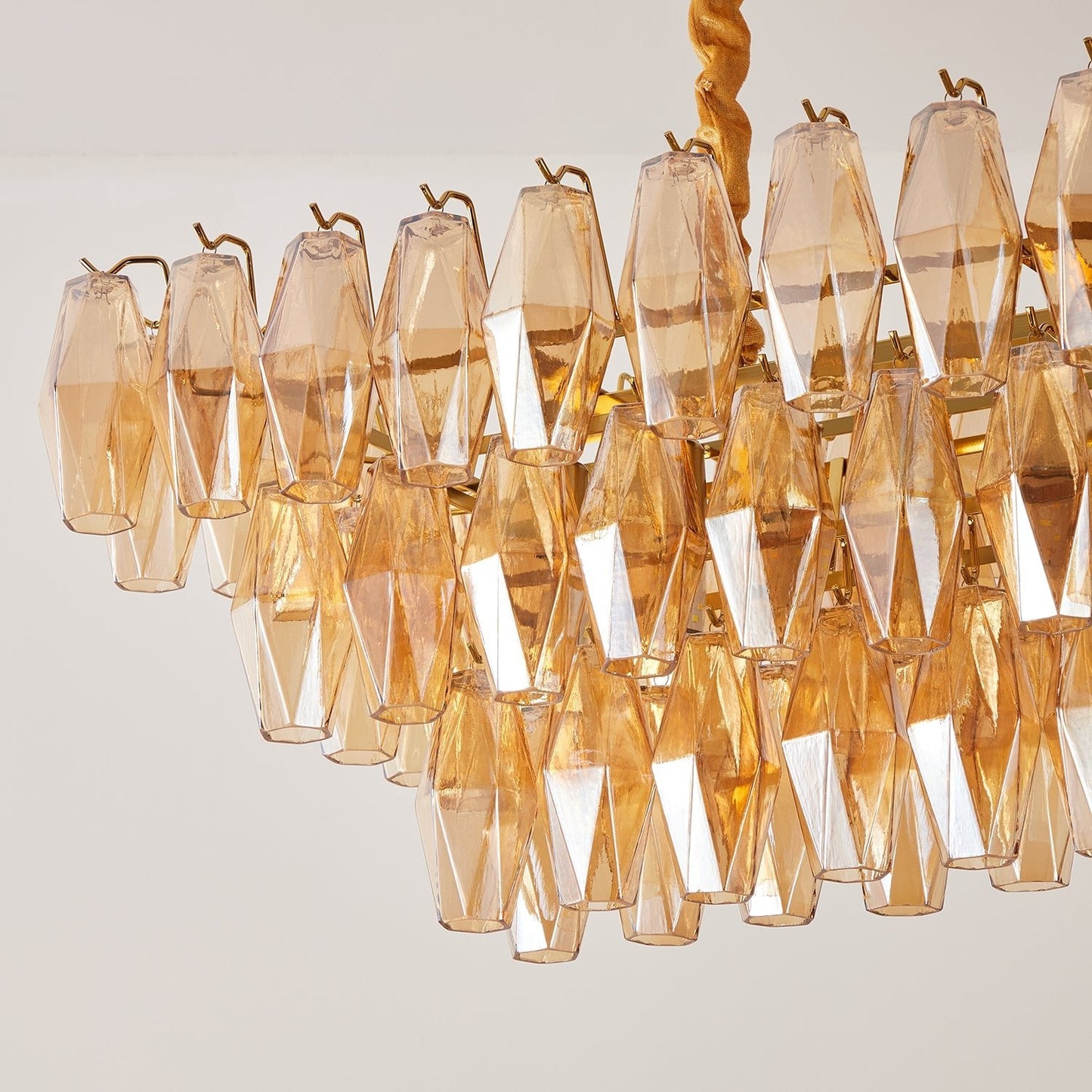 Amber Prism Glass Chandelier - Elegant Lighting with Adjustable Height