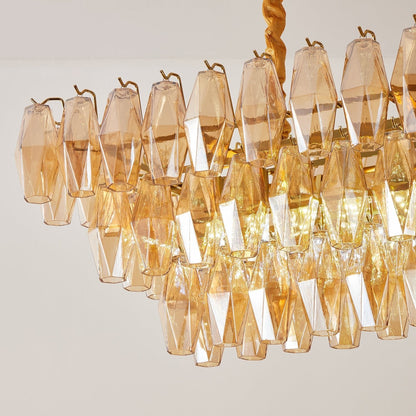 Amber Prism Glass Chandelier - Elegant Lighting with Adjustable Height
