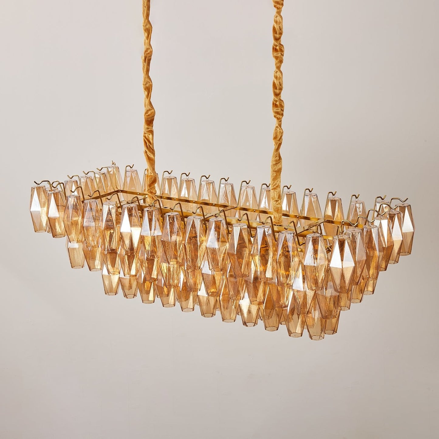 Amber Prism Glass Chandelier - Elegant Lighting with Adjustable Height