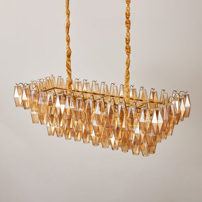 Amber Prism Glass Chandelier - Elegant Lighting with Adjustable Height