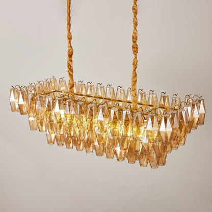 Amber Prism Glass Chandelier - Elegant Lighting with Adjustable Height