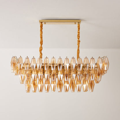 Amber Prism Glass Chandelier - Elegant Lighting with Adjustable Height