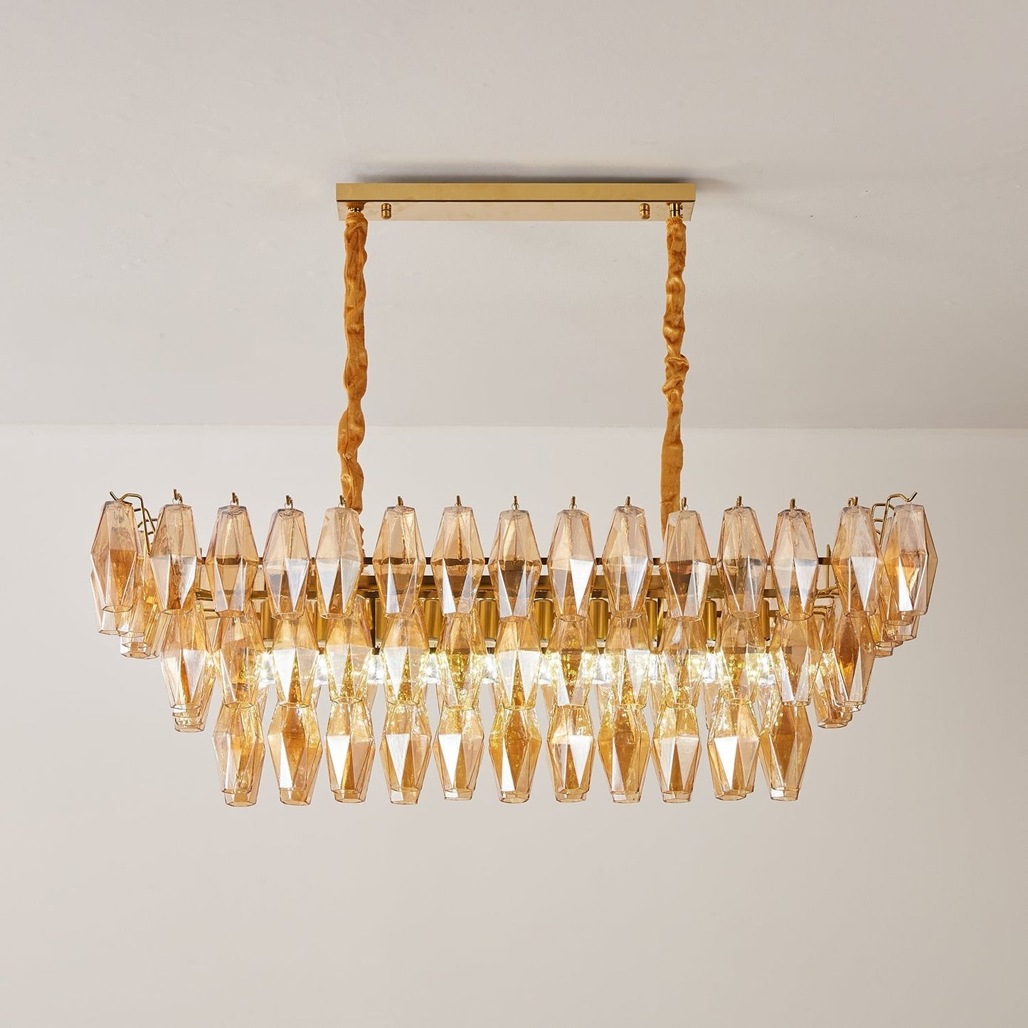 Amber Prism Glass Chandelier - Elegant Lighting with Adjustable Height