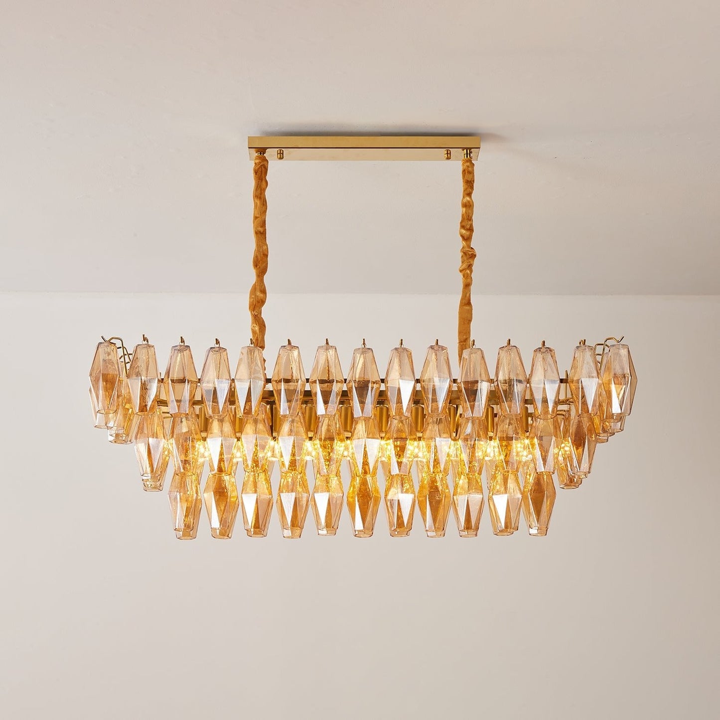 Amber Prism Glass Chandelier - Elegant Lighting with Adjustable Height