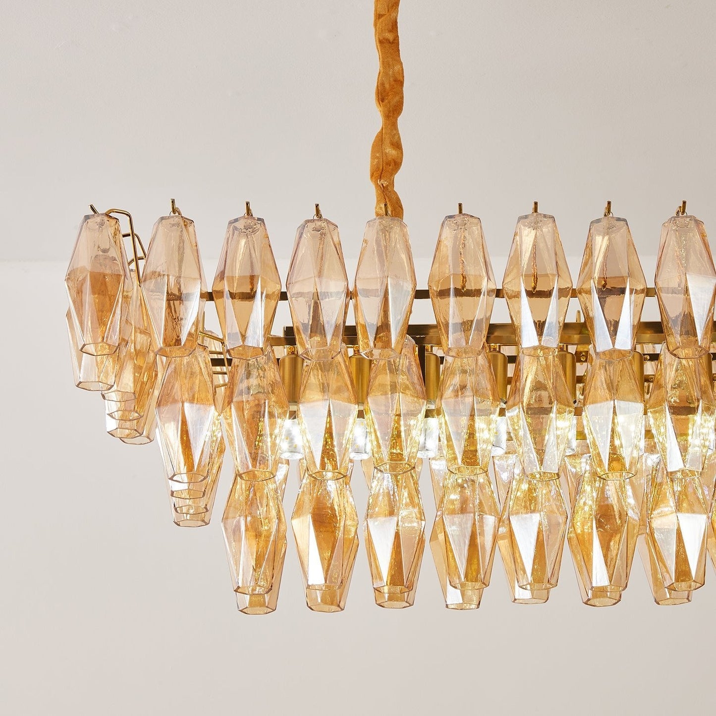 Amber Prism Glass Chandelier - Elegant Lighting with Adjustable Height