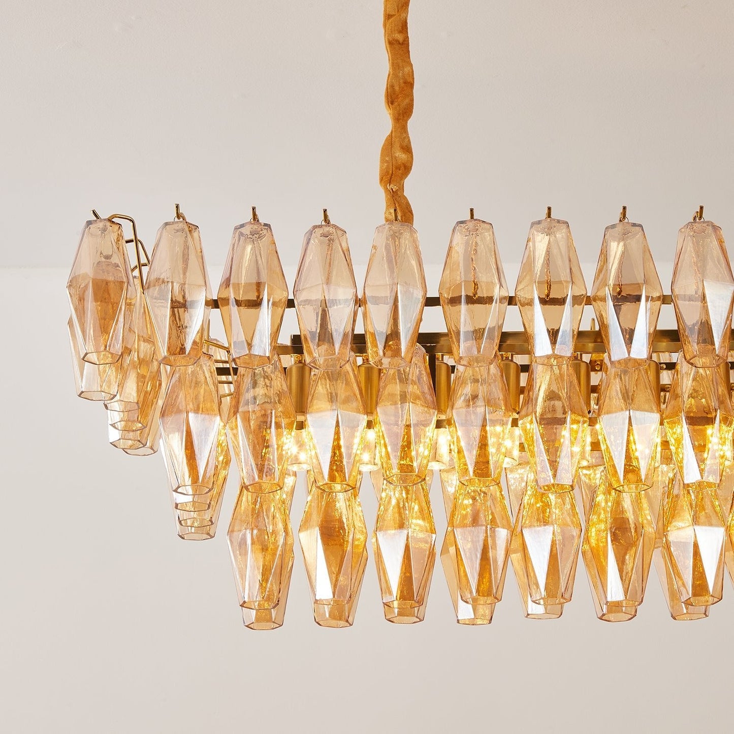 Amber Prism Glass Chandelier - Elegant Lighting with Adjustable Height
