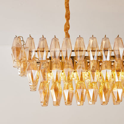 Amber Prism Glass Chandelier - Elegant Lighting with Adjustable Height