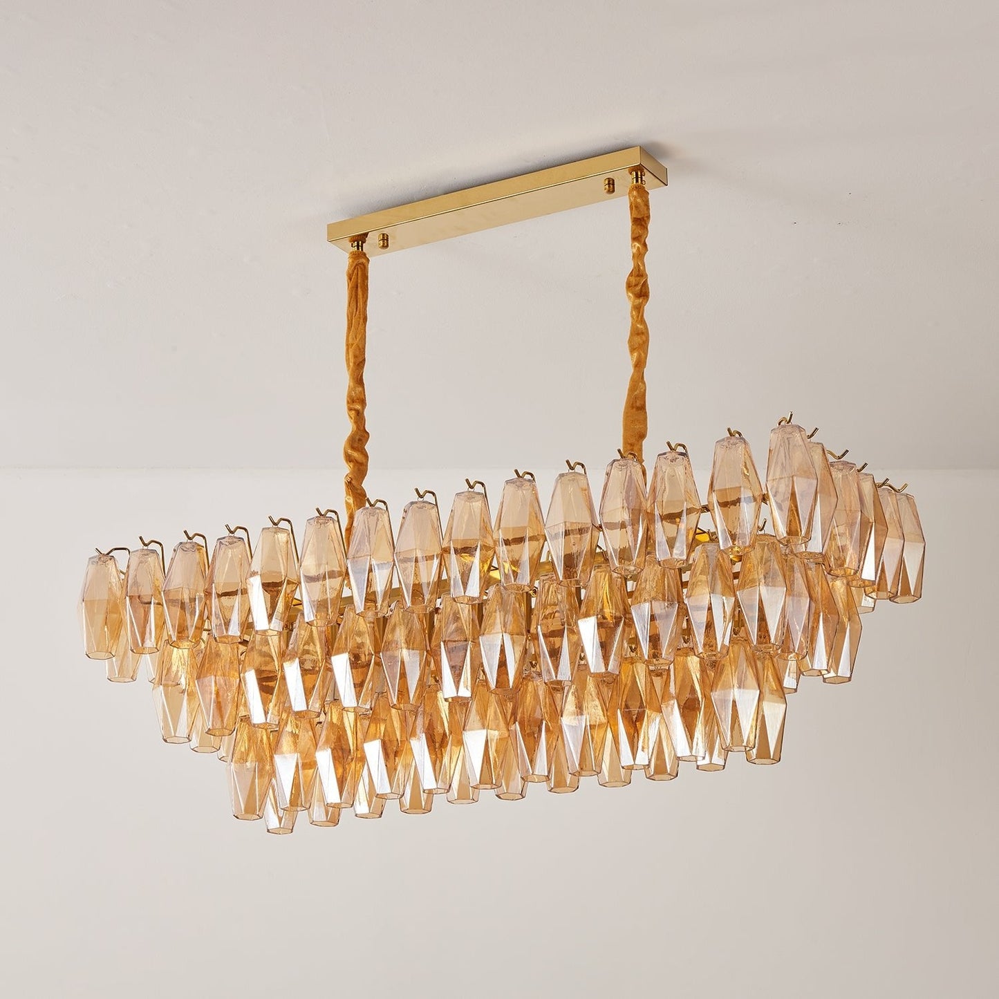 Amber Prism Glass Chandelier - Elegant Lighting with Adjustable Height
