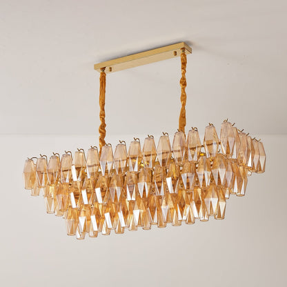 Amber Prism Glass Chandelier - Elegant Lighting with Adjustable Height
