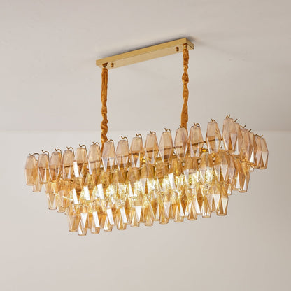 Amber Prism Glass Chandelier - Elegant Lighting with Adjustable Height