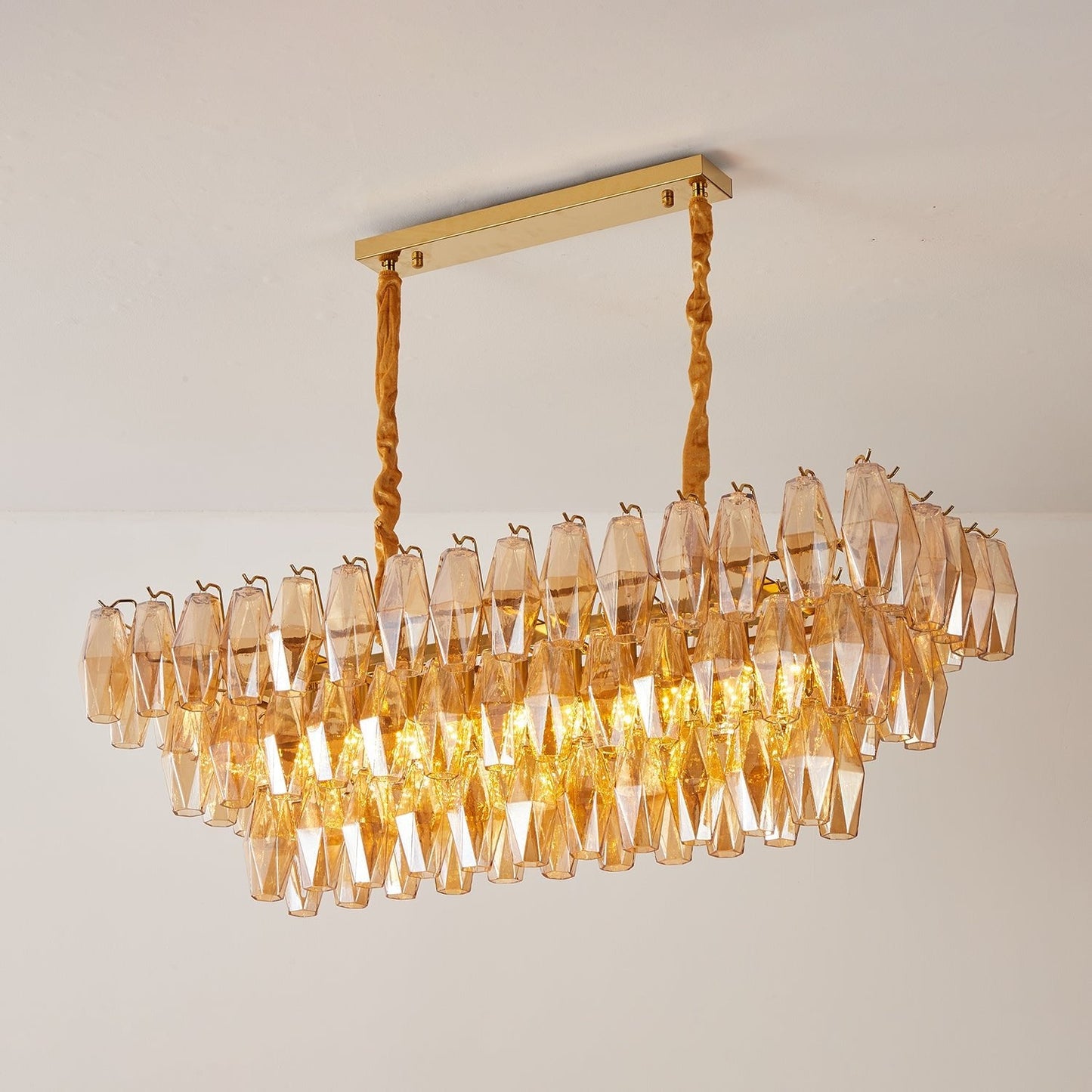 Amber Prism Glass Chandelier - Elegant Lighting with Adjustable Height