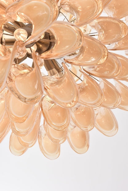 Amber Cloud Glass Petals Chandelier - Elegant Design & Adjustable Heig