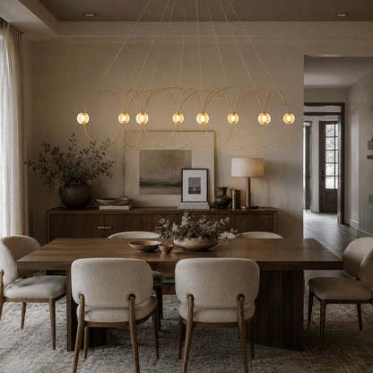 Amber Glass Orb Loop Chandelier - Elegant Design with Adjustable Heigh