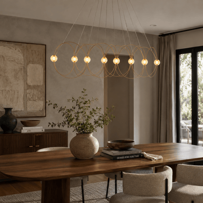 Amber Glass Orb Loop Chandelier - Elegant Design with Adjustable Heigh