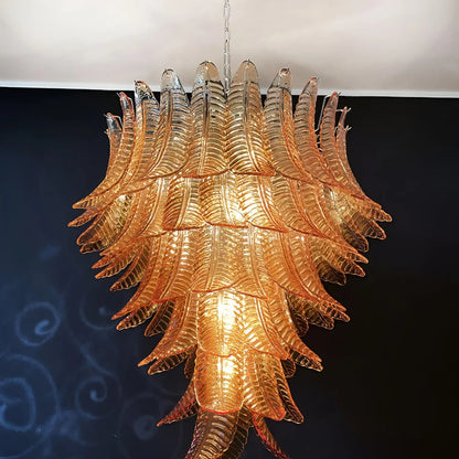 Amber Leaf Cascade Chandelier - Elegant Design with Adjustable Height