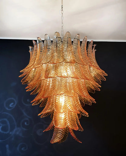 Amber Leaf Cascade Chandelier - Elegant Design with Adjustable Height