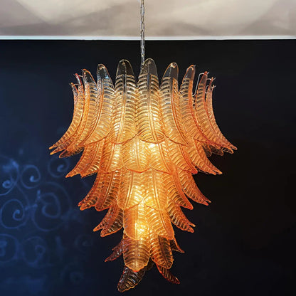 Amber Leaf Cascade Chandelier - Elegant Design with Adjustable Height