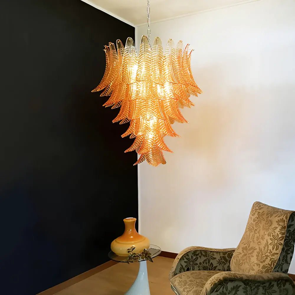 Amber Leaf Cascade Chandelier - Elegant Design with Adjustable Height