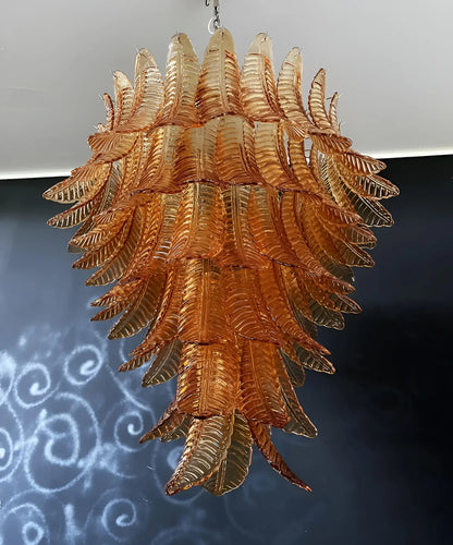Amber Leaf Cascade Chandelier - Elegant Design with Adjustable Height