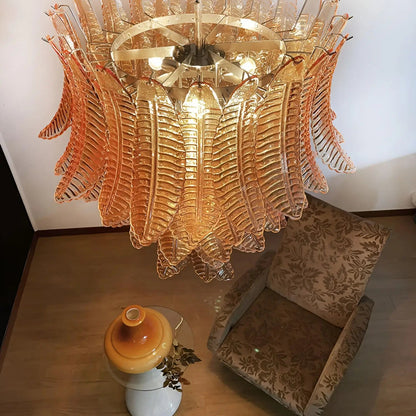 Amber Leaf Cascade Chandelier - Elegant Design with Adjustable Height