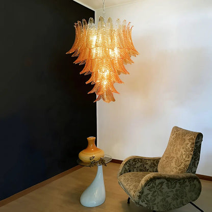 Amber Leaf Cascade Chandelier - Elegant Design with Adjustable Height