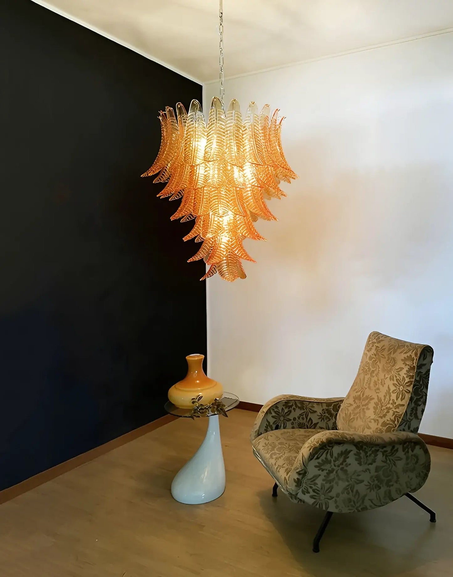 Amber Leaf Cascade Chandelier - Elegant Design with Adjustable Height