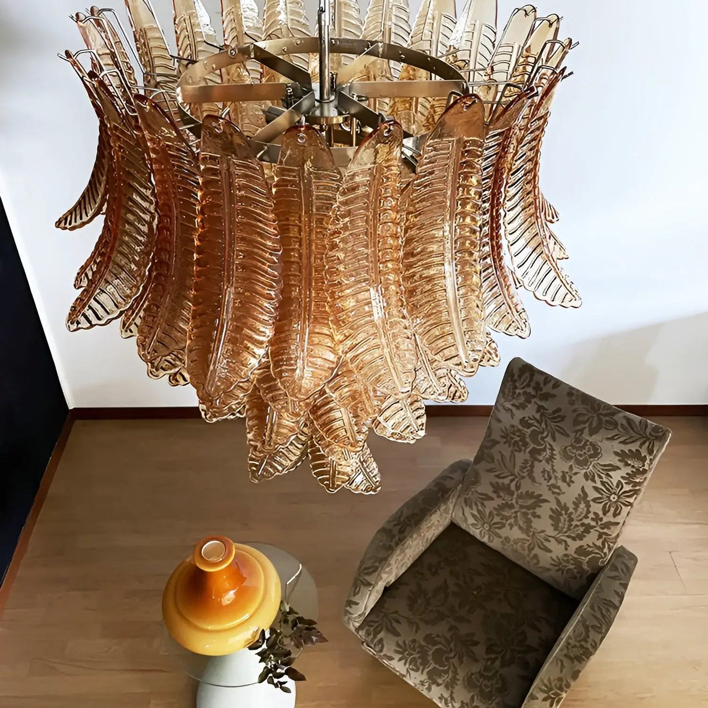 Amber Leaf Cascade Chandelier - Elegant Design with Adjustable Height