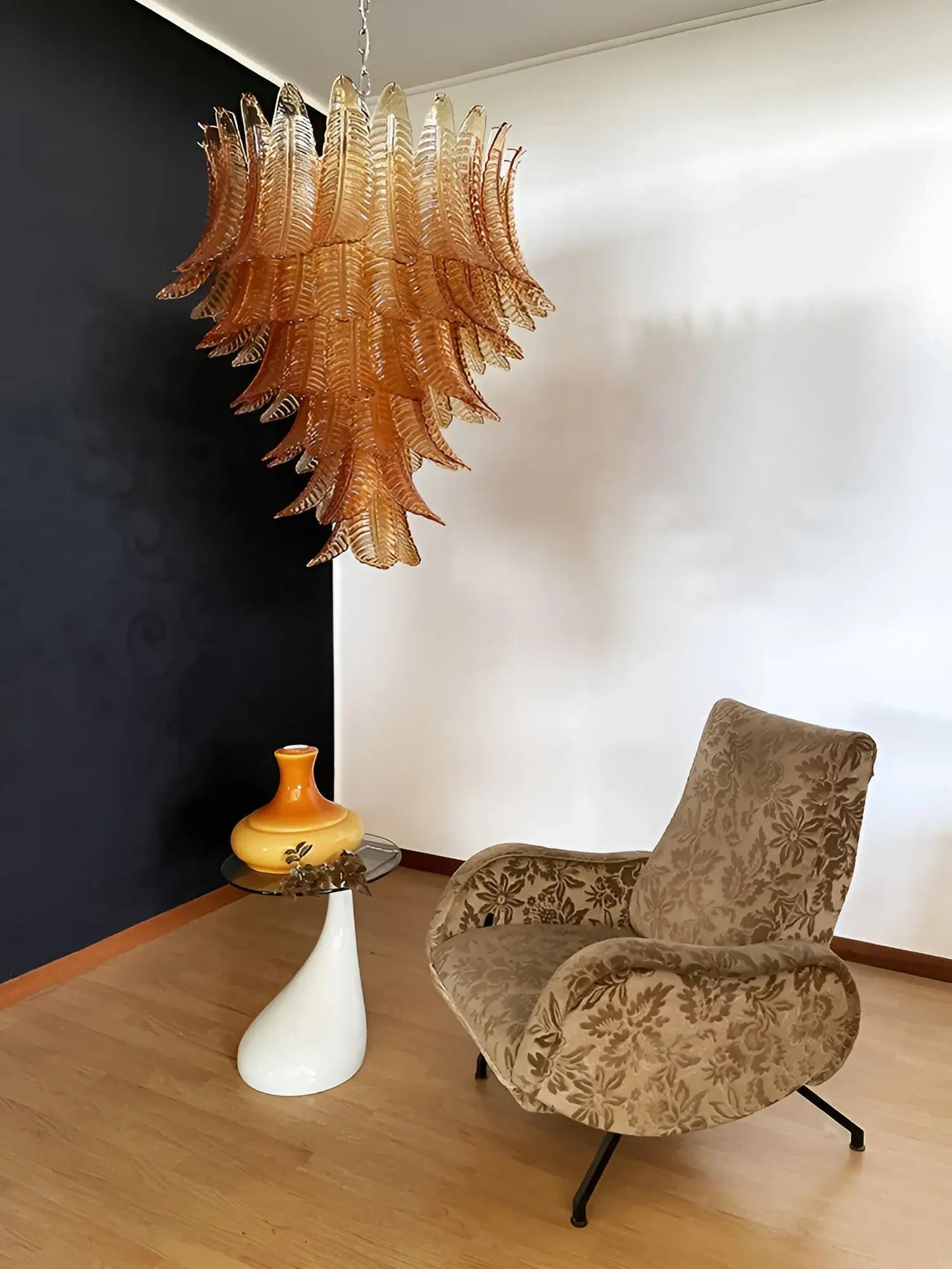 Amber Leaf Cascade Chandelier - Elegant Design with Adjustable Height