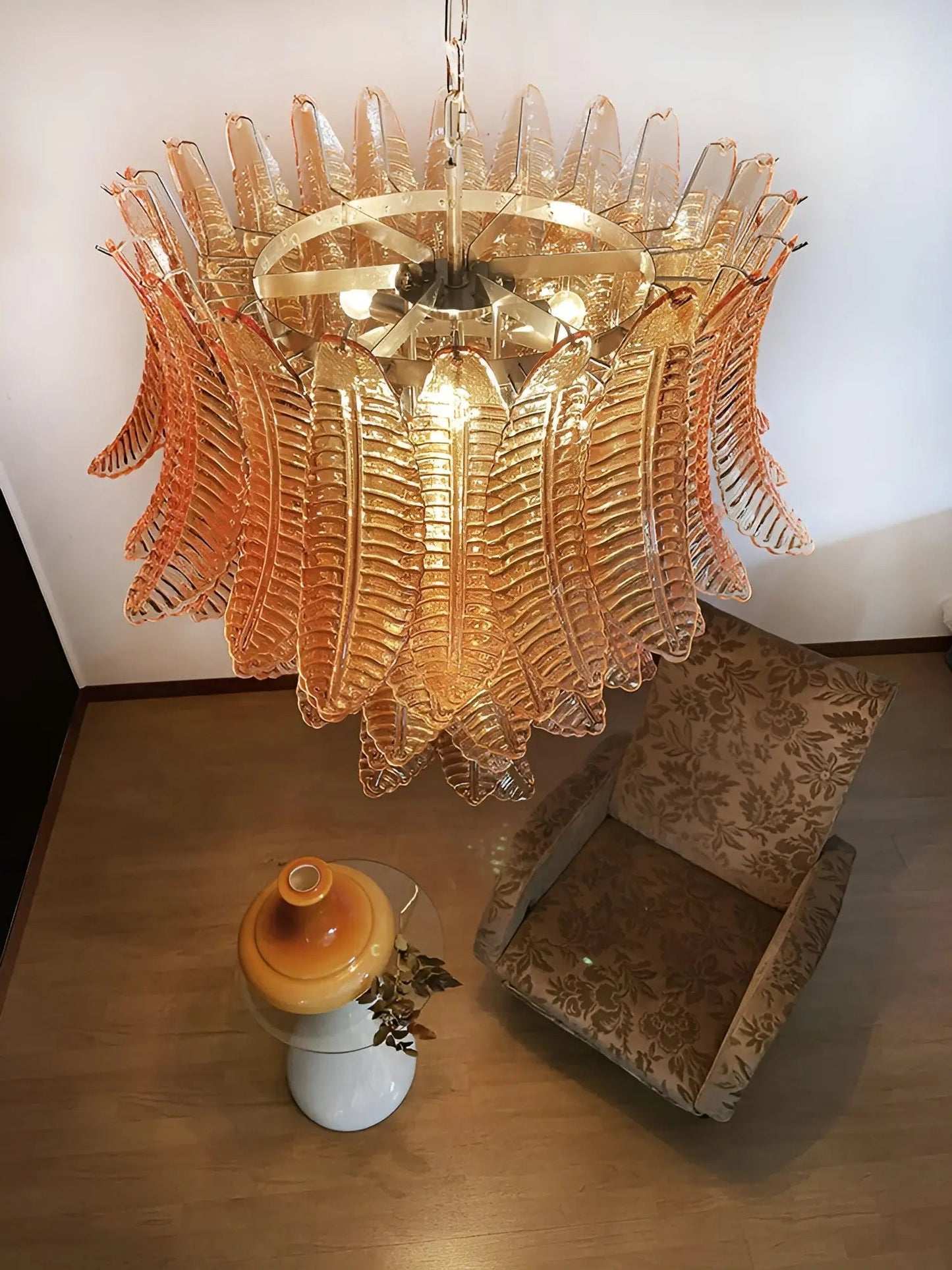 Amber Leaf Cascade Chandelier - Elegant Design with Adjustable Height