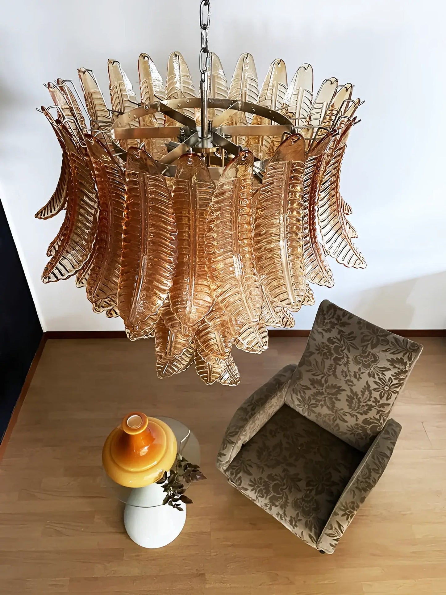 Amber Leaf Cascade Chandelier - Elegant Design with Adjustable Height
