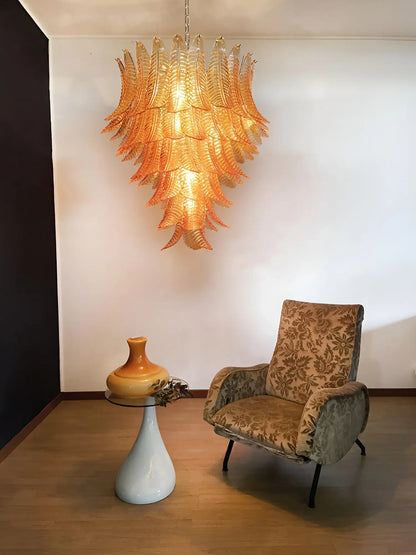 Amber Leaf Cascade Chandelier - Elegant Design with Adjustable Height