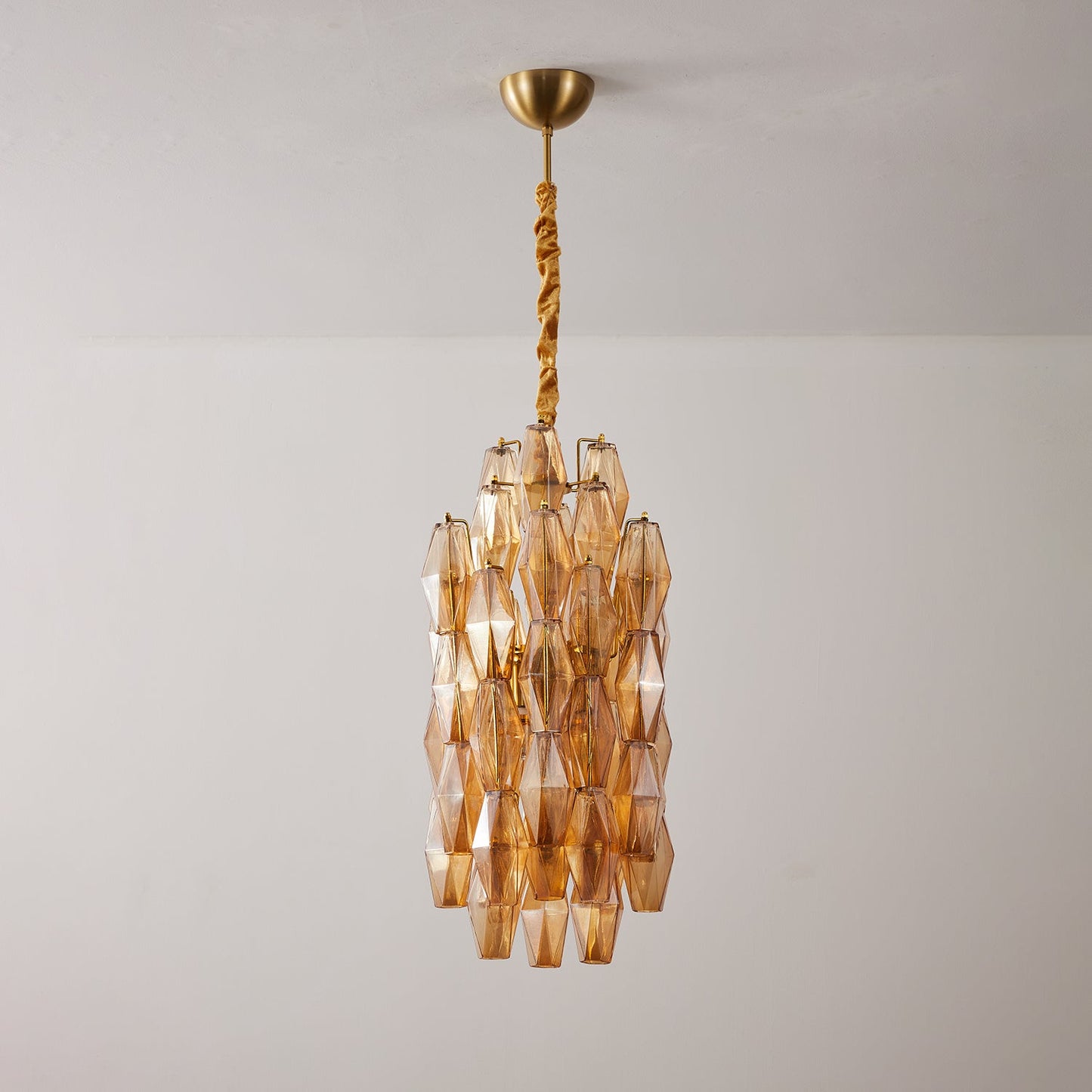 Amber Prism Long Chandelier - Elegant Lighting with Adjustable Height