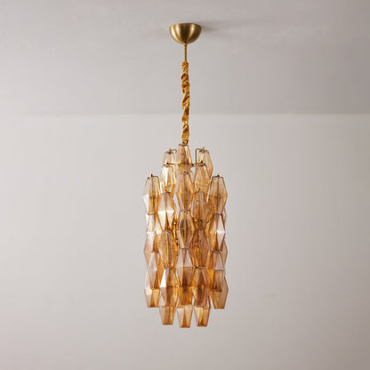 Amber Prism Long Chandelier - Elegant Lighting with Adjustable Height