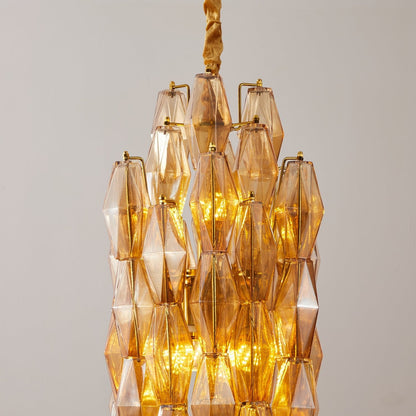 Amber Prism Long Chandelier - Elegant Lighting with Adjustable Height