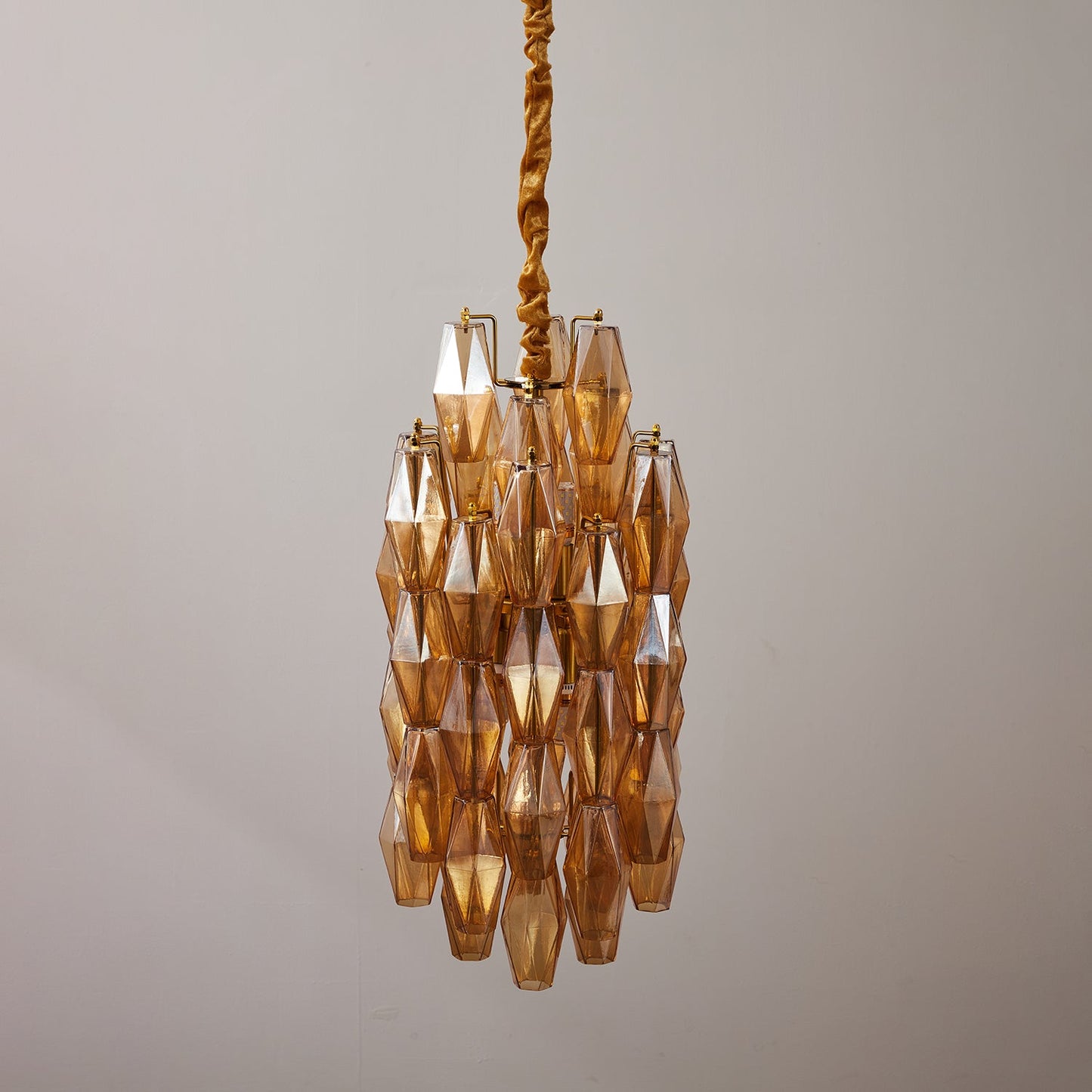 Amber Prism Long Chandelier - Elegant Lighting with Adjustable Height