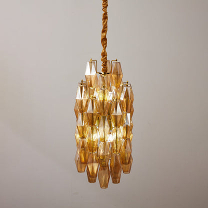 Amber Prism Long Chandelier - Elegant Lighting with Adjustable Height
