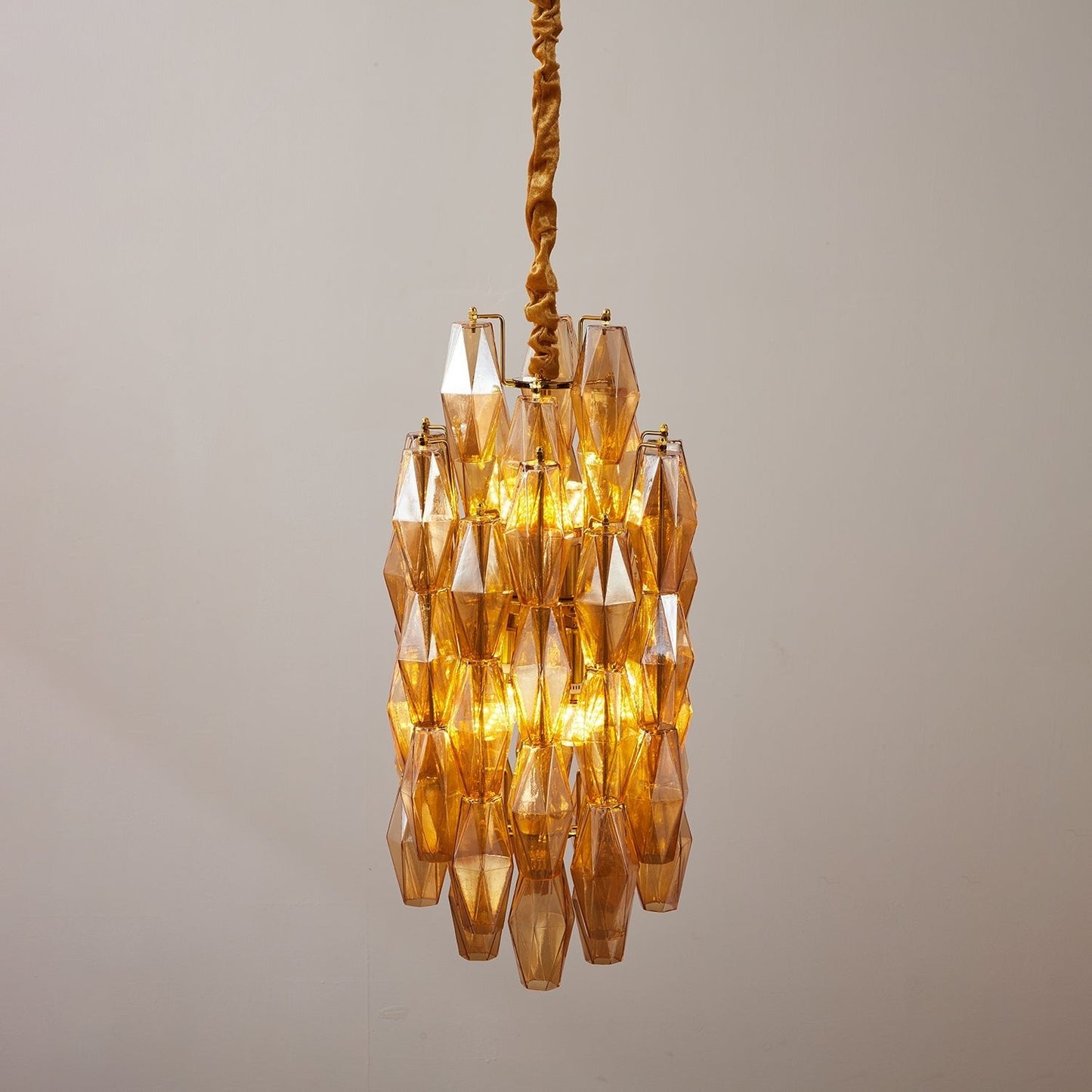 Amber Prism Long Chandelier - Elegant Lighting with Adjustable Height