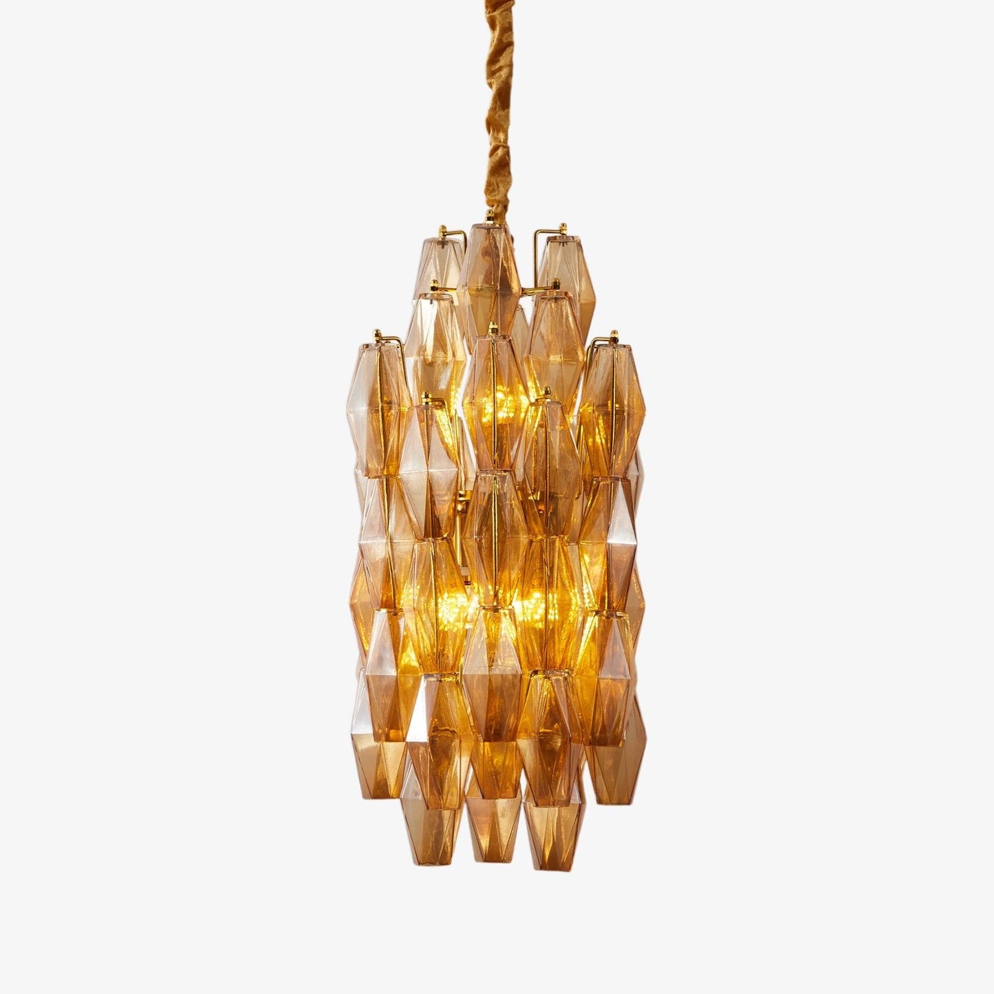 Amber Prism Long Chandelier - Elegant Lighting with Adjustable Height