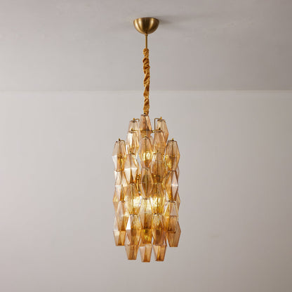 Amber Prism Long Chandelier - Elegant Lighting with Adjustable Height