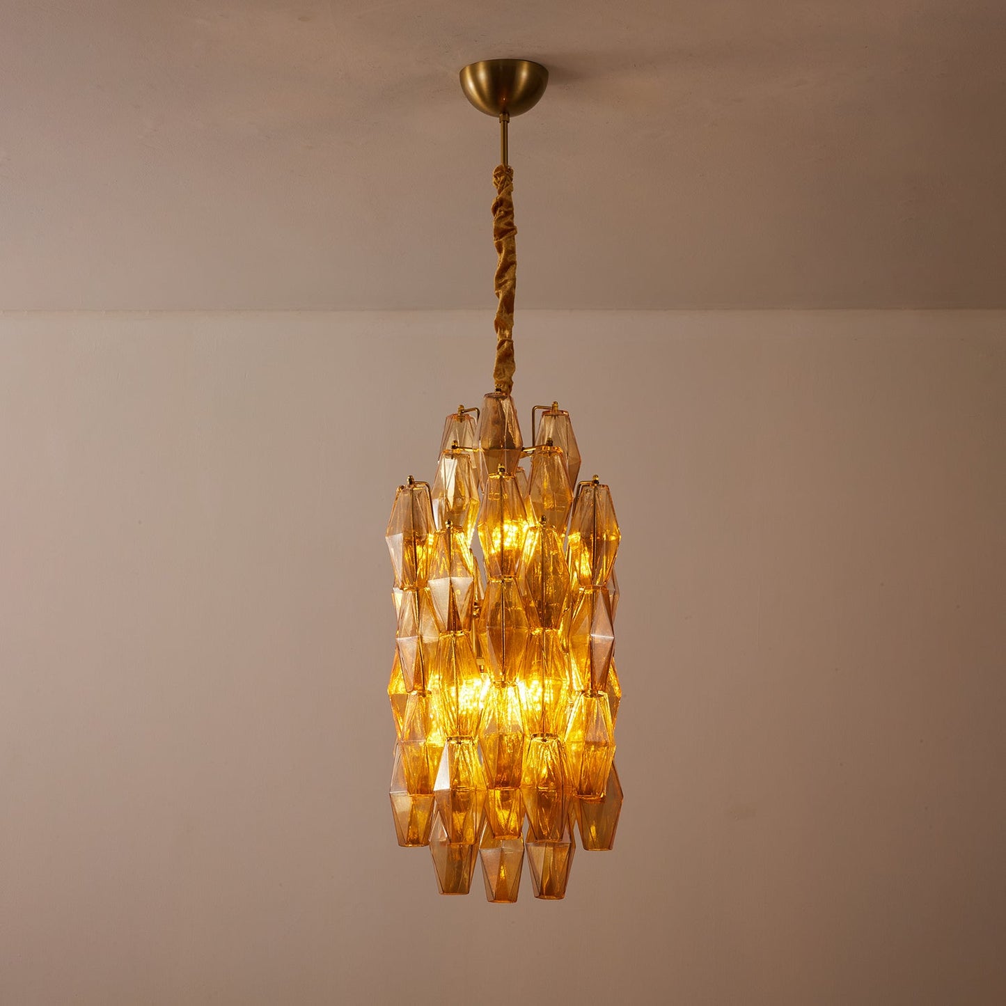 Amber Prism Long Chandelier - Elegant Lighting with Adjustable Height