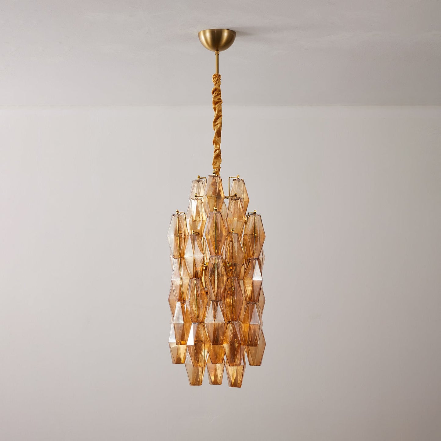 Amber Prism Long Chandelier - Elegant Lighting with Adjustable Height