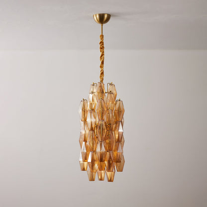 Amber Prism Long Chandelier - Elegant Lighting with Adjustable Height