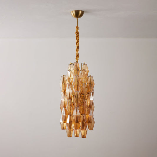 Amber Prism Long Chandelier - Elegant Lighting with Adjustable Height