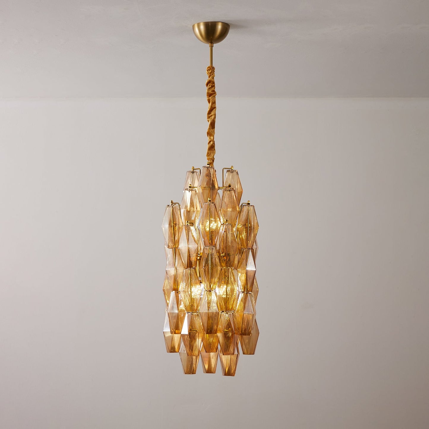 Amber Prism Long Chandelier - Elegant Lighting with Adjustable Height