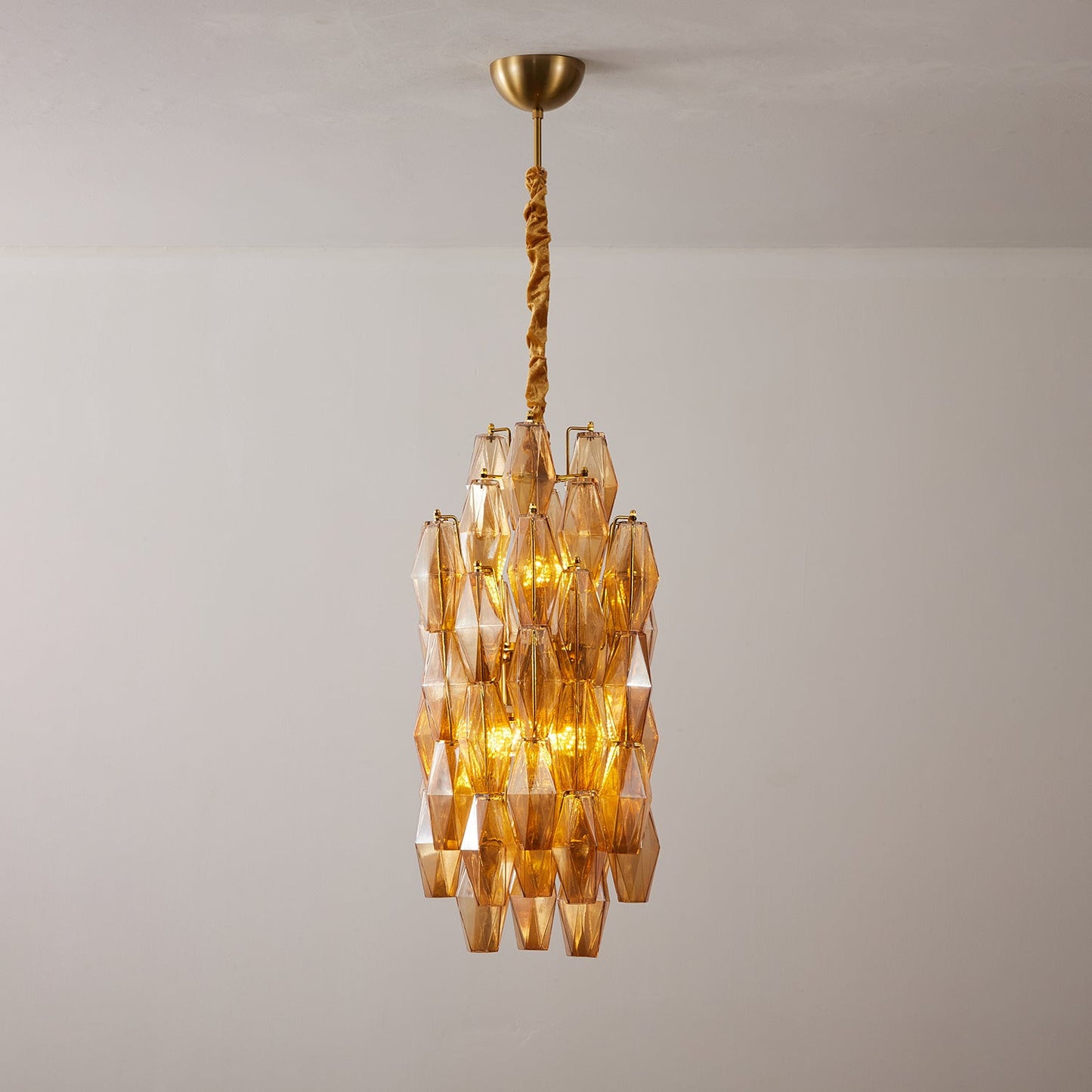 Amber Prism Long Chandelier - Elegant Lighting with Adjustable Height