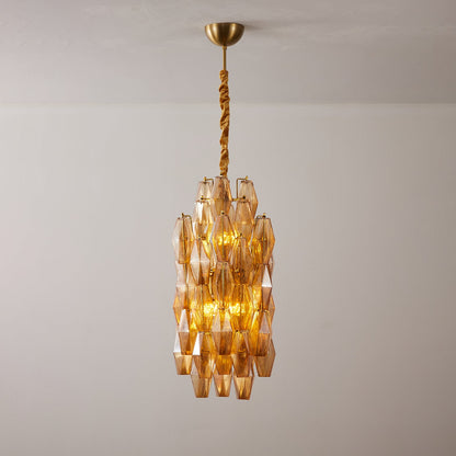 Amber Prism Long Chandelier - Elegant Lighting with Adjustable Height